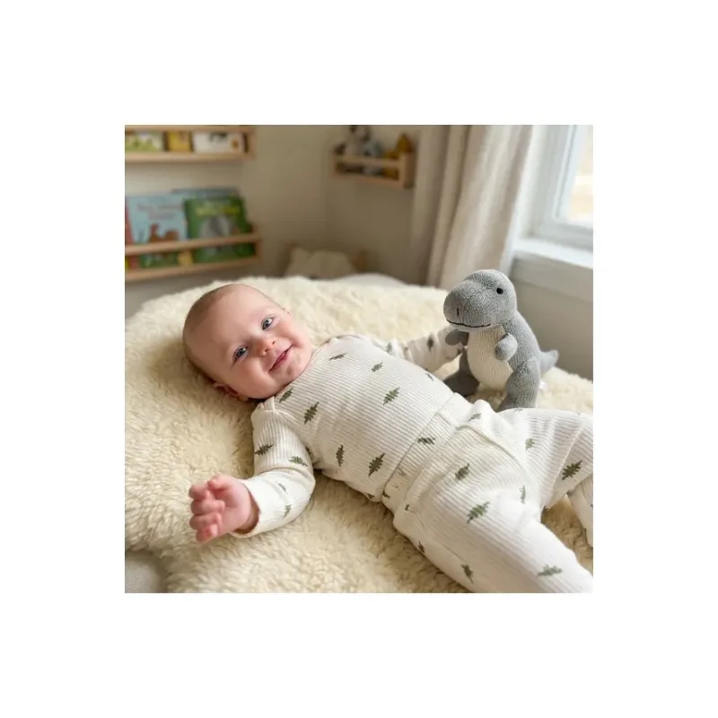 Conjunto Estampado Canelado 100% algodão Menino Dino Tam M