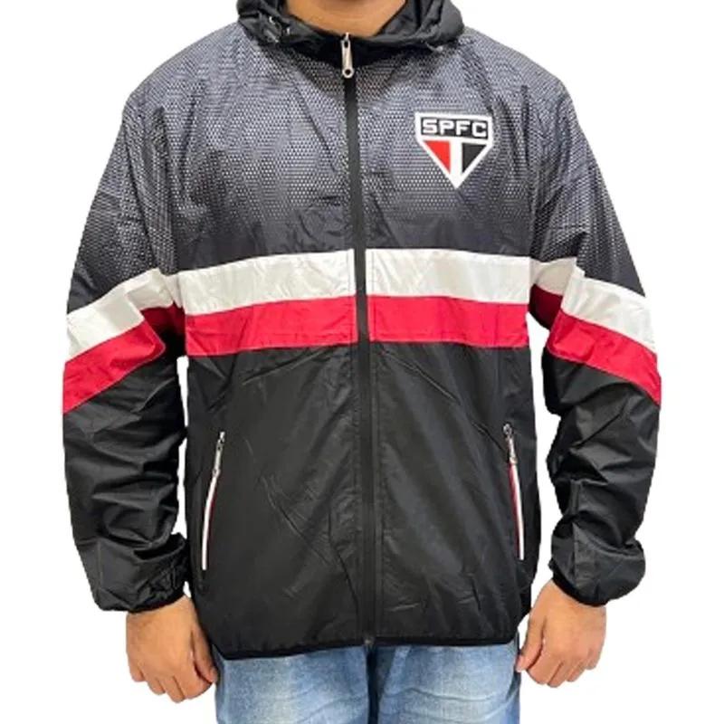 Jaqueta Corta Vento Print São Paulo Masculino - Preto e Vermelho