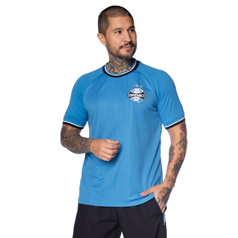 Camiseta Masculina Grêmio Lotus Ace Escudo Bordado Azul - 3G