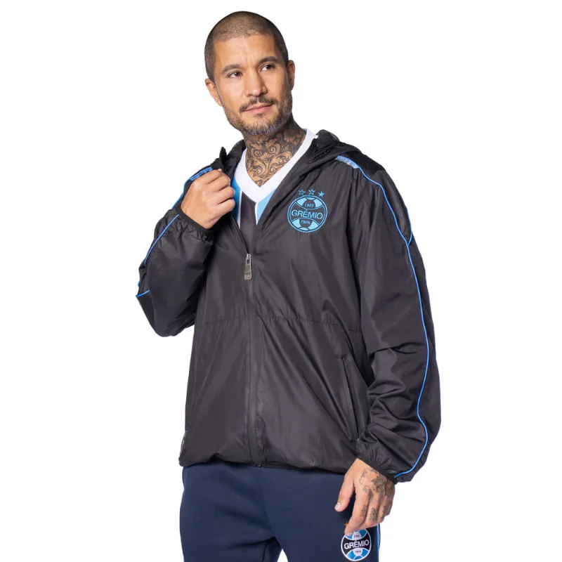 Jaqueta Masculina Lotus Grêmio Corta Vento Preto/Azul - 3G