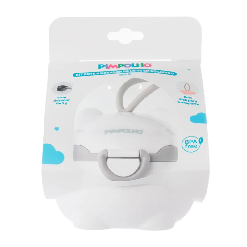 Kit Pote e Dosador Pimpolho de Leite em Pó Lúdico Branco - pimpolho