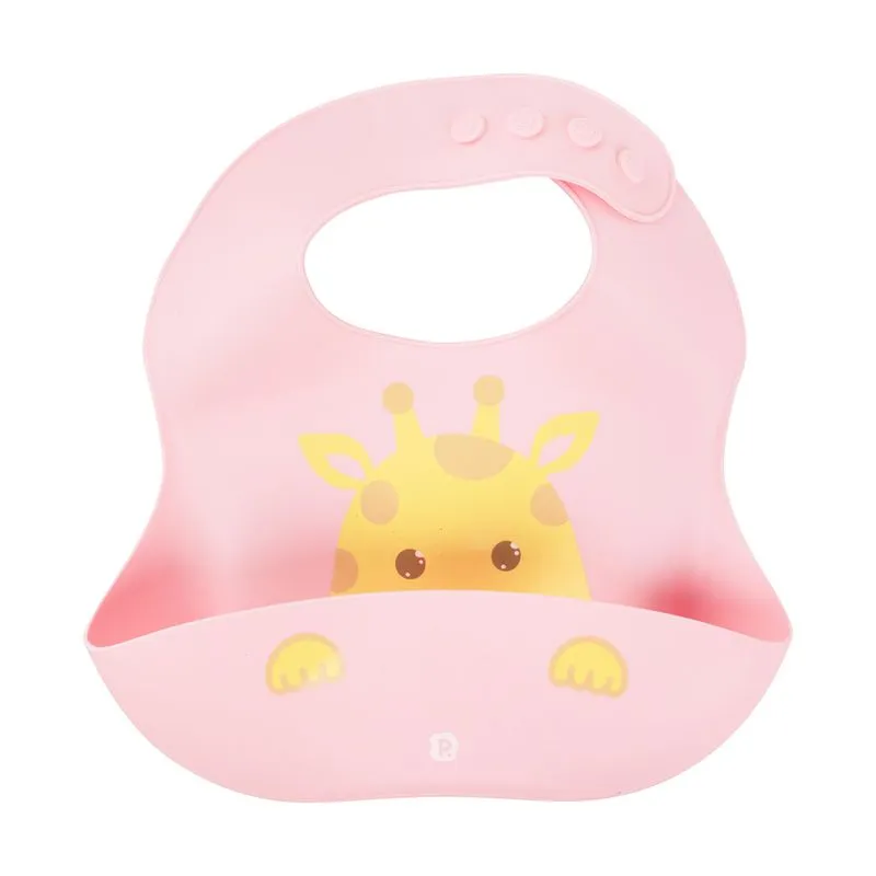 Babador De Silicone Bebê Ajustável Rosa Girafa - Pimpolho