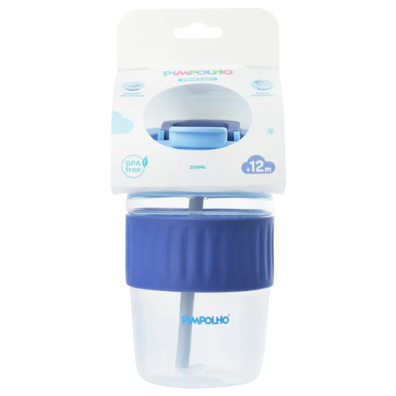 Copo Pimpolho 2 em 1 com Canudo e Bico Cor Azul 350ml +12 Meses - pimpolho