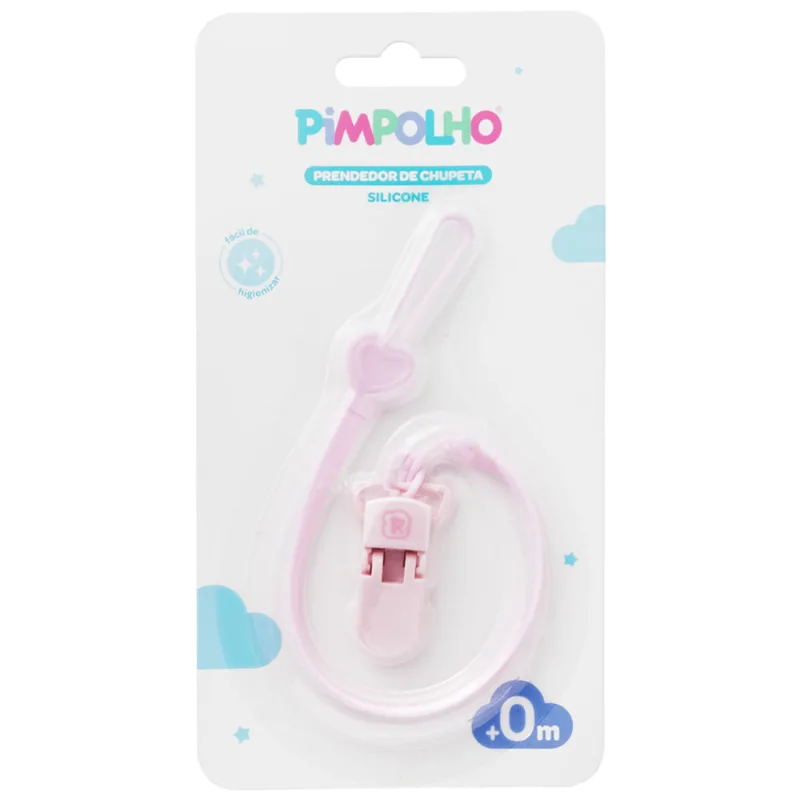 Prendedor de Chupeta Pimpolho Silicone Cor Rosa +0 Meses - pimpolho