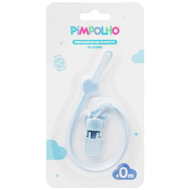 Prendedor de Chupeta Pimpolho Silicone Cor Azul +0 Meses