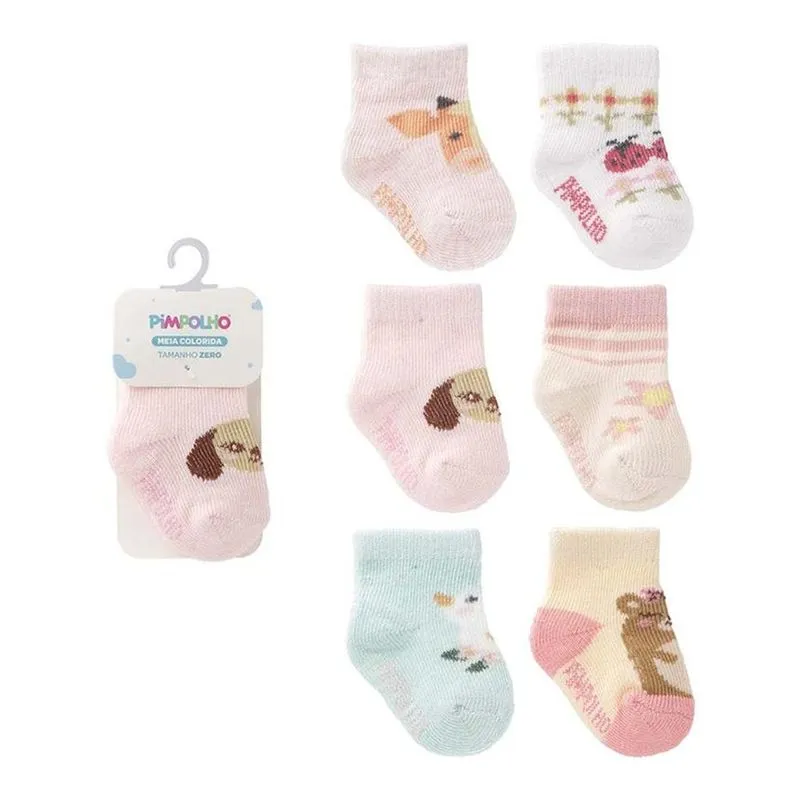Kit Meia Infantil Pimpolho 6 Pares 0 Rosa Sortido (MP)