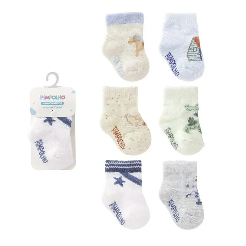 Kit Meia Infantil Pimpolho 6 Pares 0 Azul Sortido (MP)
