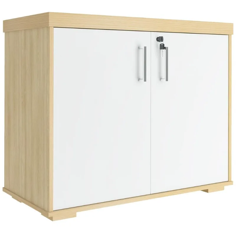Armário Balcão Multiuso Para Escritório 2 Portas Atria Executiva A02 Carvalho Branco - Lyam Decor - Lyam Decor
