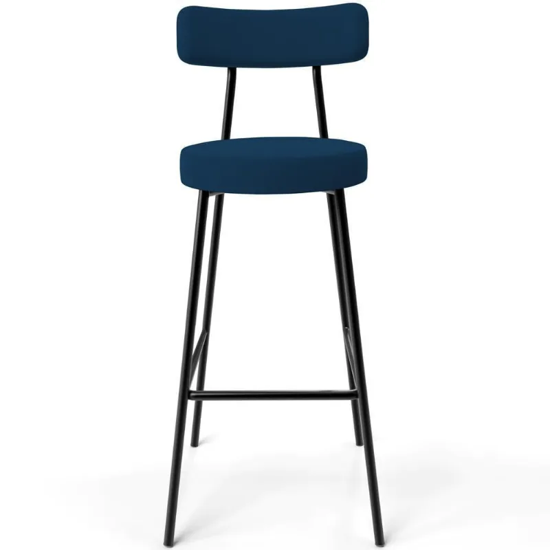 Banqueta Alta Bar Cozinha Sala De Jantar Estrutura Em Aço Milão L02 Suede Azul Marinho - Lyam Decor - Lyam Decor