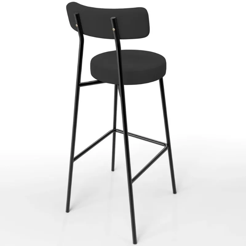 Banqueta Alta Bar Cozinha Sala De Jantar Estrutura Em Aço Milão L02 Suede Preto - Lyam Decor - Lyam Decor