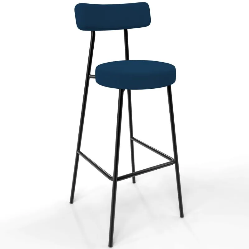 Banqueta Baixa Bar Cozinha Sala De Jantar Estrutura Em Aço Milão L02 Suede Azul Marinho - Lyam Decor - Lyam Decor