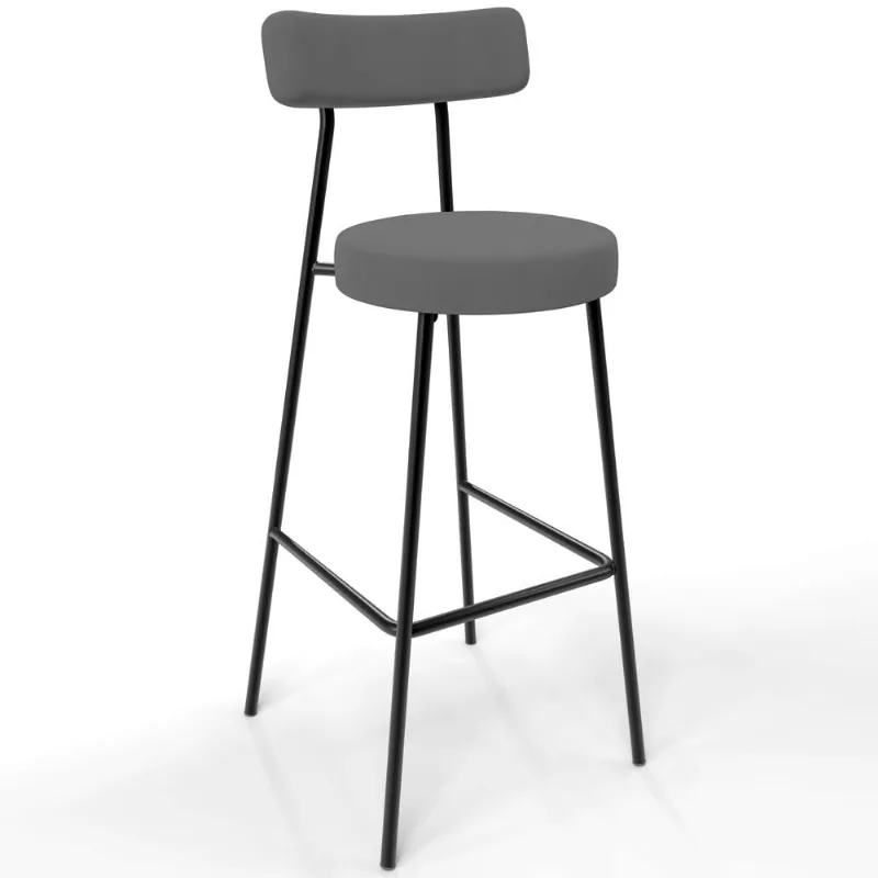 Banqueta Baixa Bar Cozinha Sala De Jantar Em Aço Milão L02 Suede Cinza - Lyam Decor - Lyam Decor