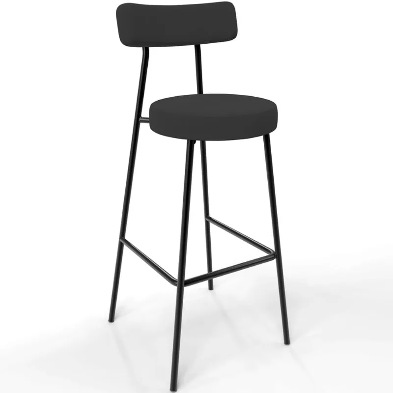 Banqueta Baixa Bar Cozinha Sala De Jantar Estrutura Em Aço Milão L02 Suede Preto - Lyam Decor - Lyam Decor