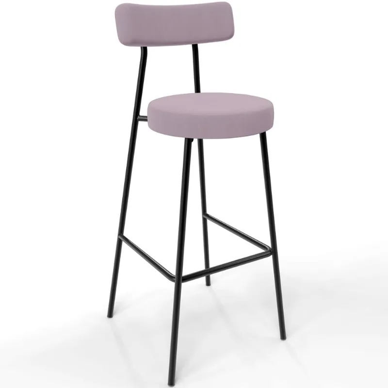 Banqueta Baixa Bar Cozinha Sala De Jantar Estrutura Em Aço Milão L02 Suede Rosê - Lyam Decor - Lyam Decor