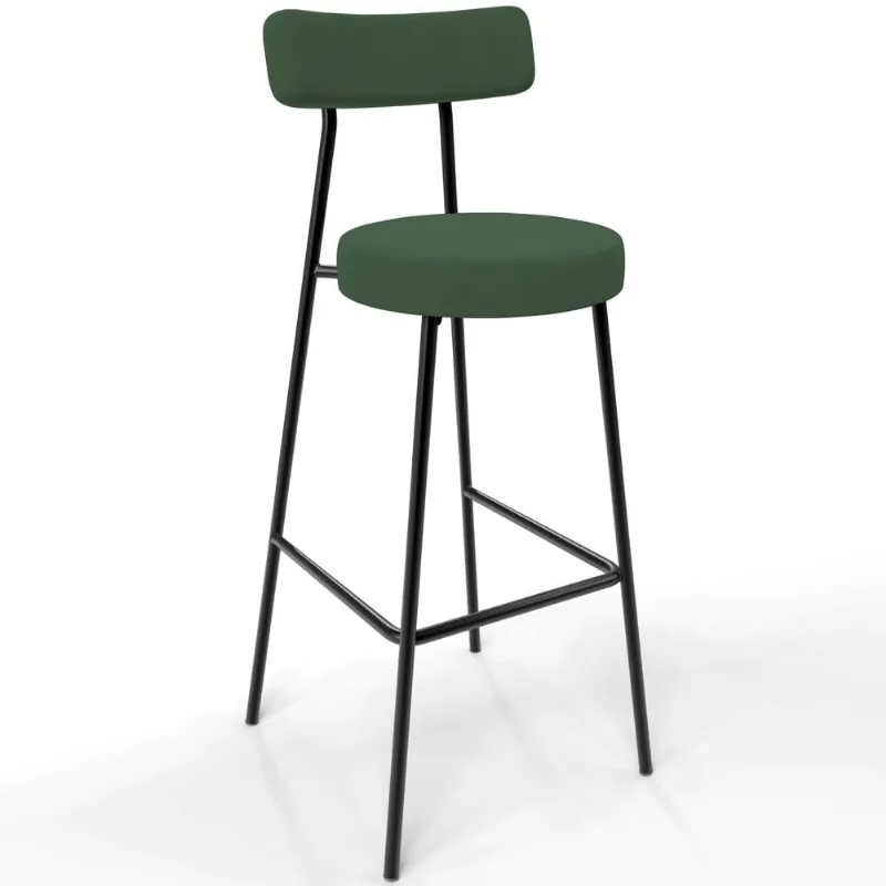 Banqueta Baixa Bar Cozinha Sala De Jantar Estrutura Em Aço Milão L02 Suede Verde Musgo - Lyam Decor - Lyam Decor