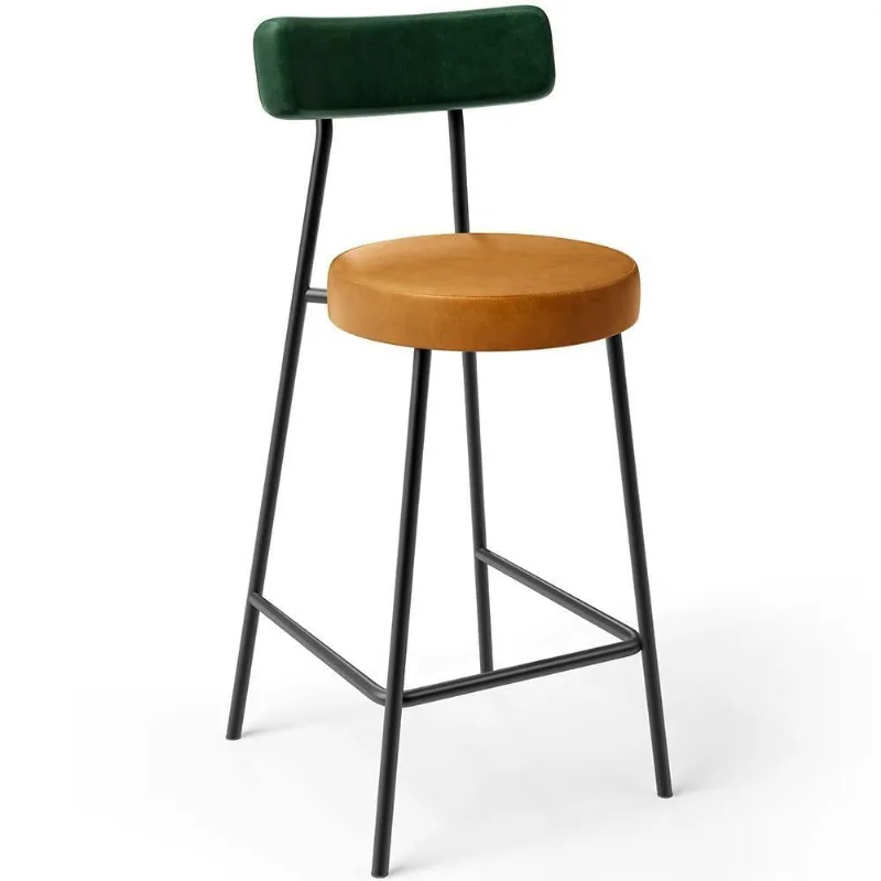 Banqueta Baixa Cozinha Sala Jantar Bancada Milão L02 Facto Verde Couríssimo Whisky - Lyam Decor