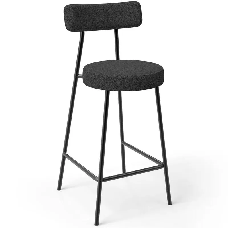 Banqueta Baixa Para Cozinha Sala De Jantar Bar Bancada Milão L02 Bouclê Preto - Lyam Decor
