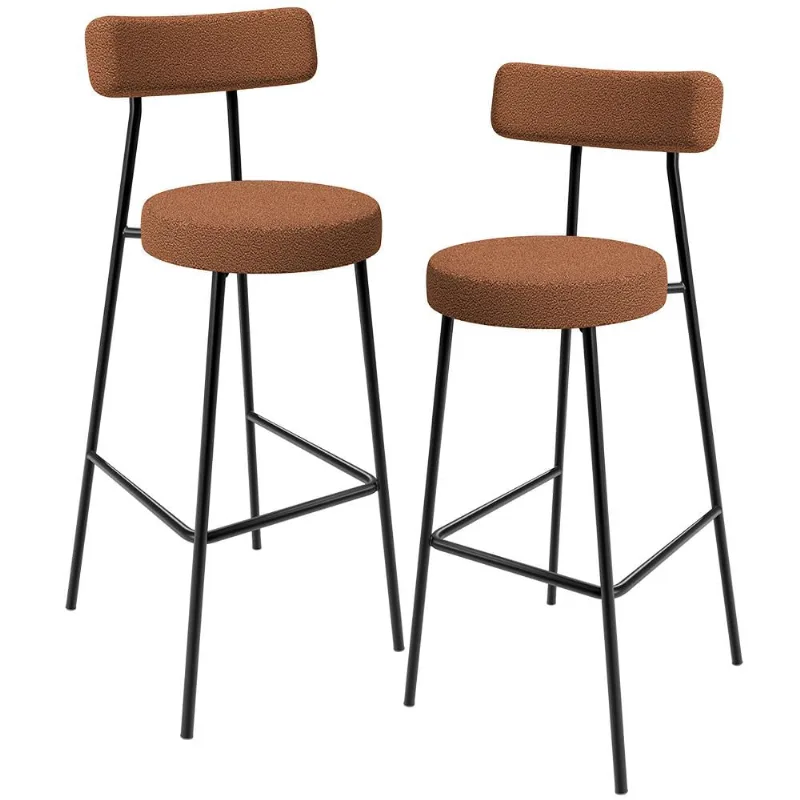 Kit 02 Banquetas Alta Bar Cozinha Sala De Jantar Em Aço Milão L02 Bouclê Terracota - Lyam Decor