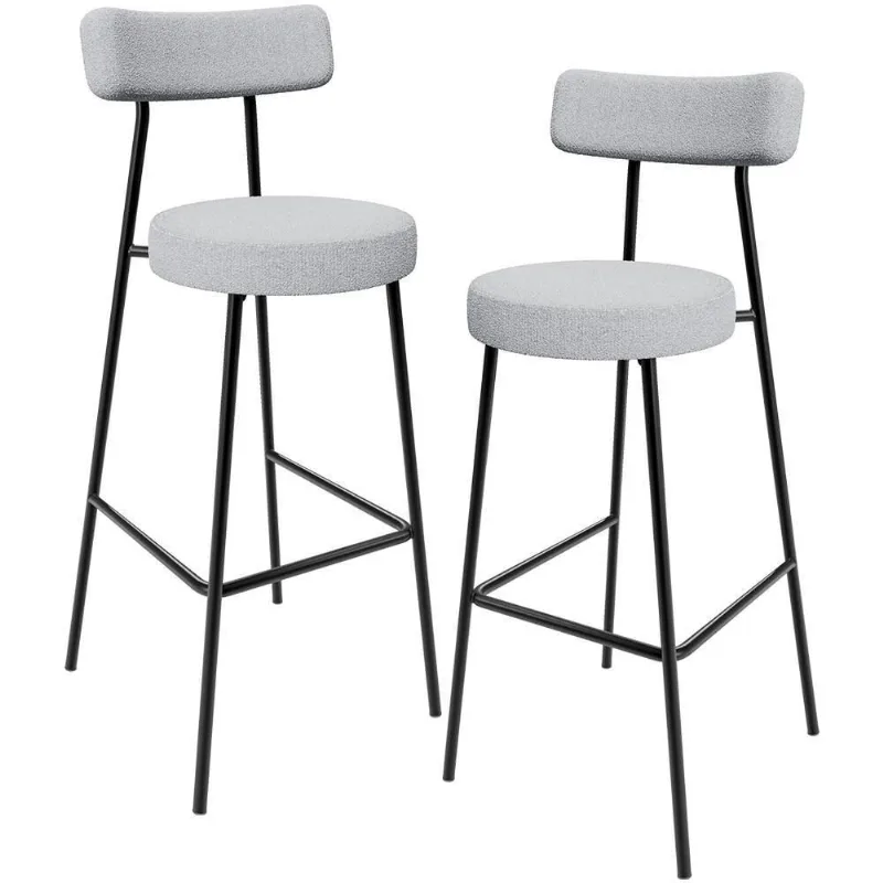 Kit 02 Banquetas Alta Cozinha Bar Sala Jantar Estrutura Em Aço Milão L02 Bouclê Cinza - Lyam Decor