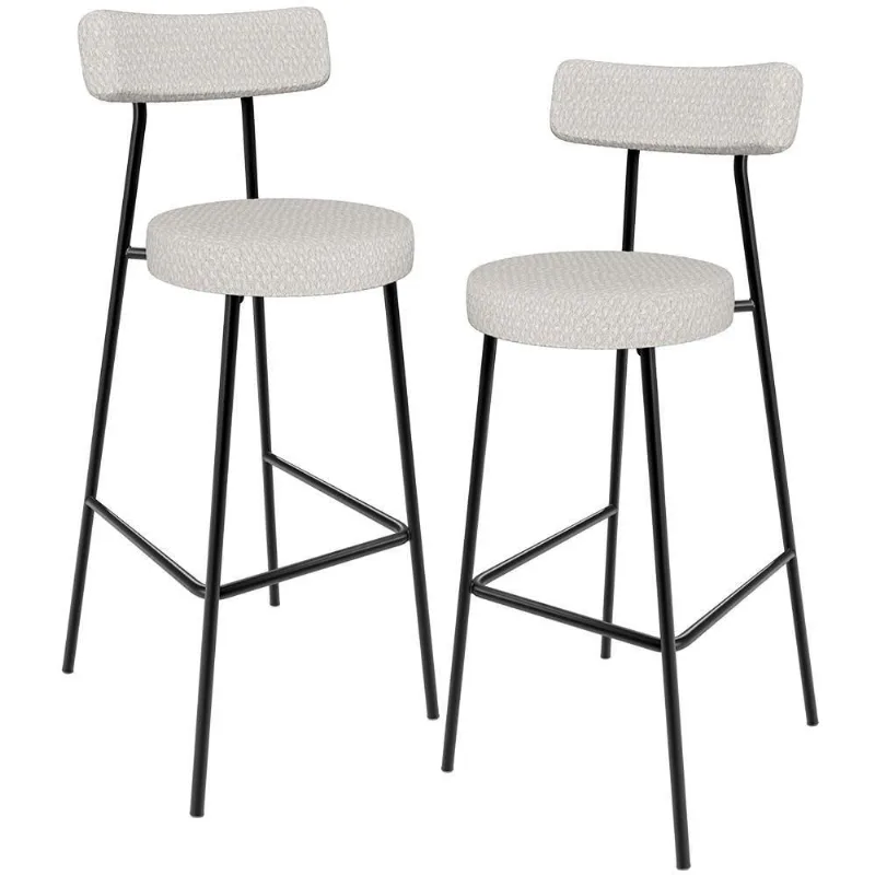 Kit 02 Banquetas Alta Cozinha Bar Sala Jantar Estrutura Em Aço Milão L02 Bouclê Cru - Lyam Decor