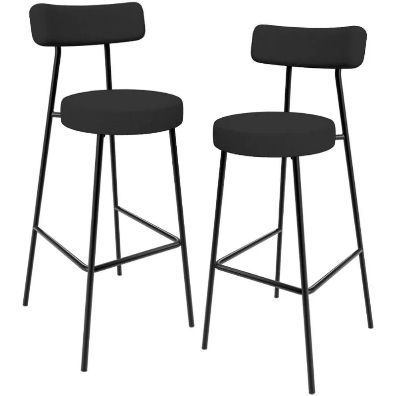 Kit 02 Banquetas Alta Cozinha Bar Sala Jantar Estrutura Em Aço Milão L02 Bouclê Preto - Lyam Decor