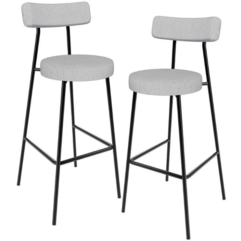 Kit 02 Banquetas Alta Cozinha Bar Sala Jantar Estrutura Em Aço Milão L02 Linho Cinza - Lyam Decor