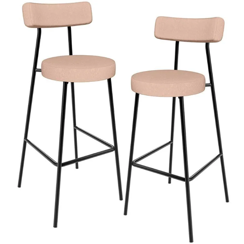 Kit 02 Banquetas Alta Cozinha Bar Sala Jantar Estrutura Em Aço Milão L02 Linho Rosê - Lyam Decor
