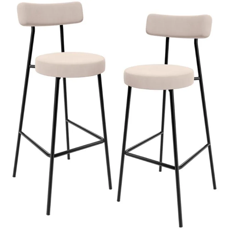 Kit 02 Banquetas Alta Cozinha Bar Sala Jantar Estrutura Em Aço Milão L02 Suede Bege - Lyam Decor