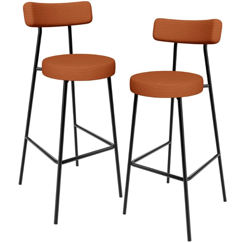 Kit 02 Banquetas Alta Bar Cozinha Sala De Jantar Em Aço Milão L02 Tecido Terracota - Lyam Decor