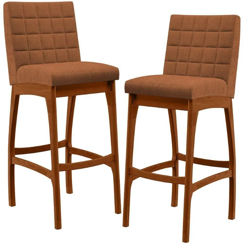 Kit 02 Banquetas Alta Para Cozinha Sala De Jantar Fixa Mila B04 Bouclê Terracota - Lyam Decor