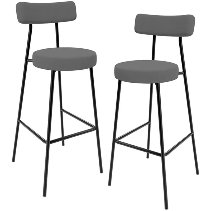 Kit 02 Banquetas Baixa Bar Cozinha Sala De Jantar Estrutura Em Aço Milão L02 Suede Cinza - Lyam Decor