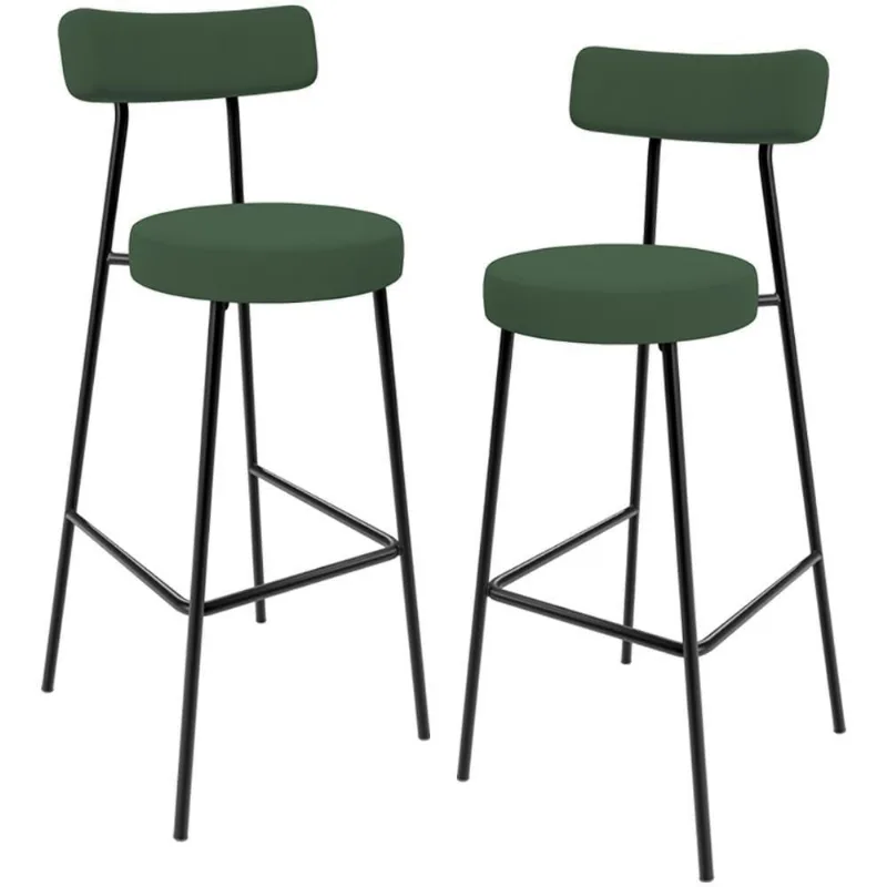 Kit 02 Banquetas Baixa Bar Cozinha Sala De Jantar Estrutura Em Aço Milão L02 Suede Verde Musgo - Lyam Decor
