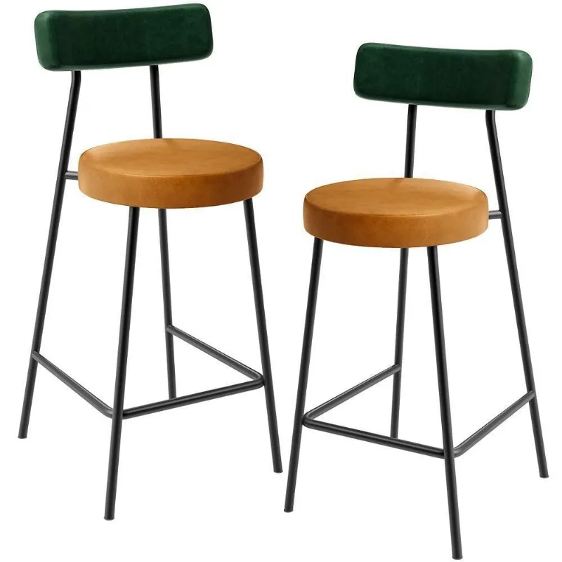 Kit 02 Banquetas Baixa Cozinha Sala Jantar Bancada Milão L02 Facto Verde Couríssimo Whisky - Lyam Decor