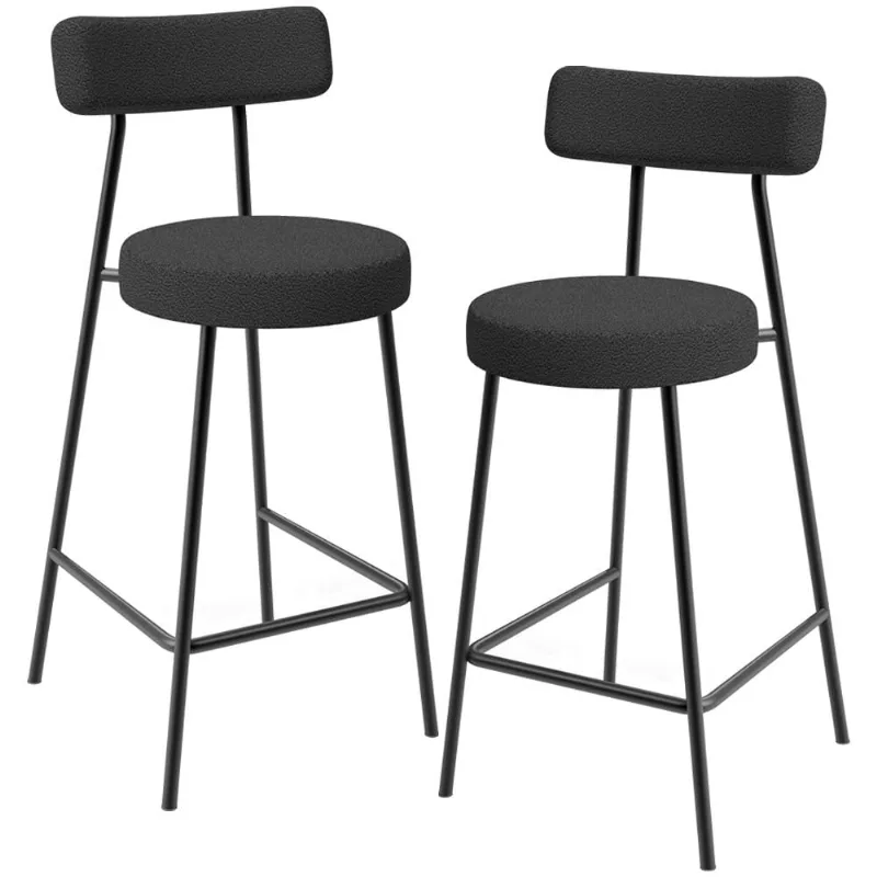 Kit 02 Banquetas Baixa Para Cozinha Sala De Jantar Bancada Milão L02 Bouclê Preto - Lyam Decor
