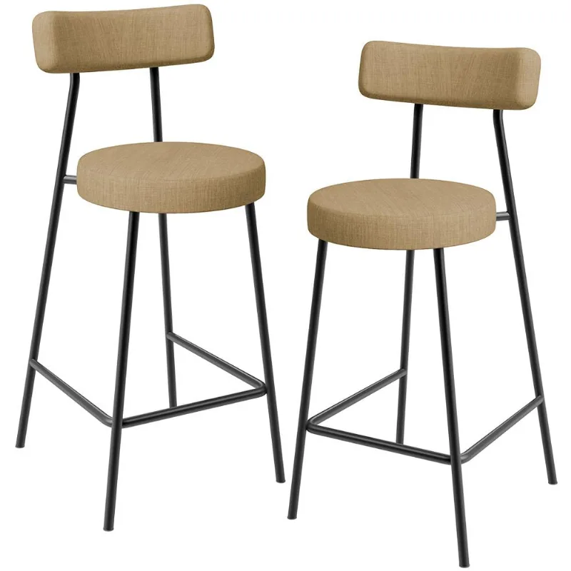 Kit 02 Banquetas Baixa Para Cozinha Sala De Jantar Bancada Milão L02 Linho Bege Escuro - Lyam Decor