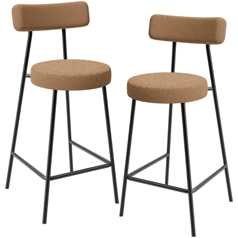 Kit 02 Banquetas Baixa Para Cozinha Sala De Jantar Bar Bancada Milão L02 Bouclê Mostarda - Lyam Decor