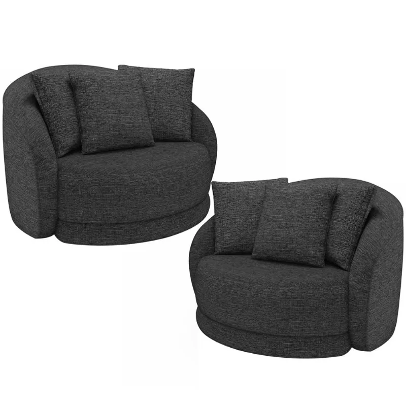 Kit 02 Poltronas Decorativa Para Sala de Estar Base Giratória Witta M03 Linho Chumbo - Lyam Decor - Lyam Decor