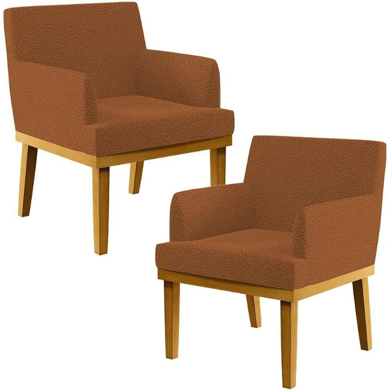 Kit 02 Poltronas Decorativa Para Sala De Estar E Recepção Beatriz W01 Bouclê Terracota