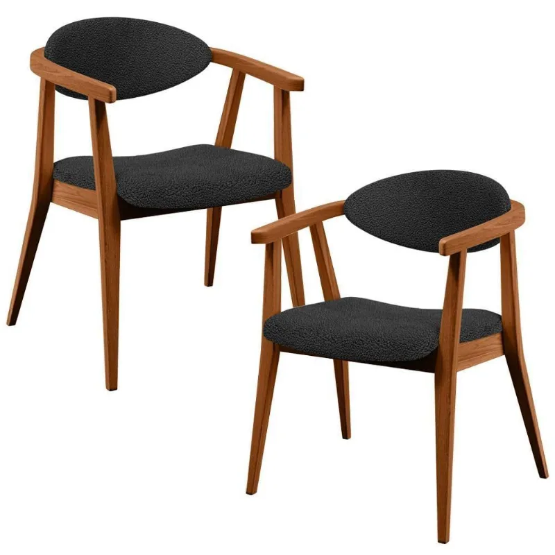 Kit 02 Poltronas Decorativa Para Sala De Estar E Recepção Cecília L02 Bouclê Preto