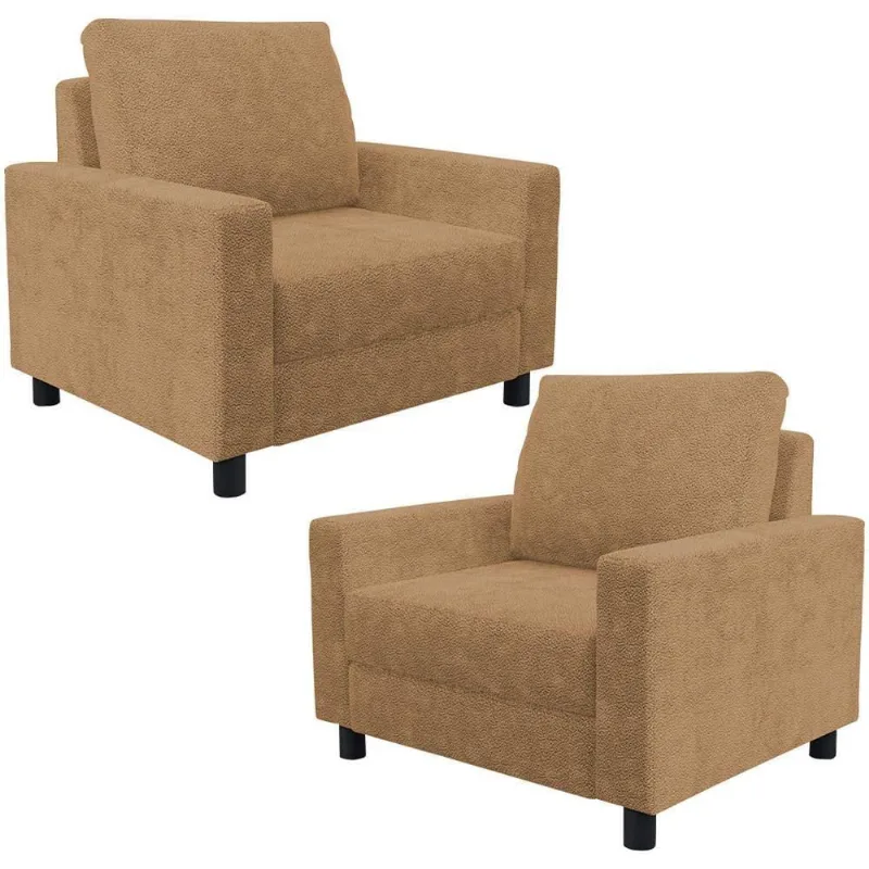 Kit 02 Poltronas Decorativa Para Sala De Estar E Recepção Malta L02 Bouclê Mostarda