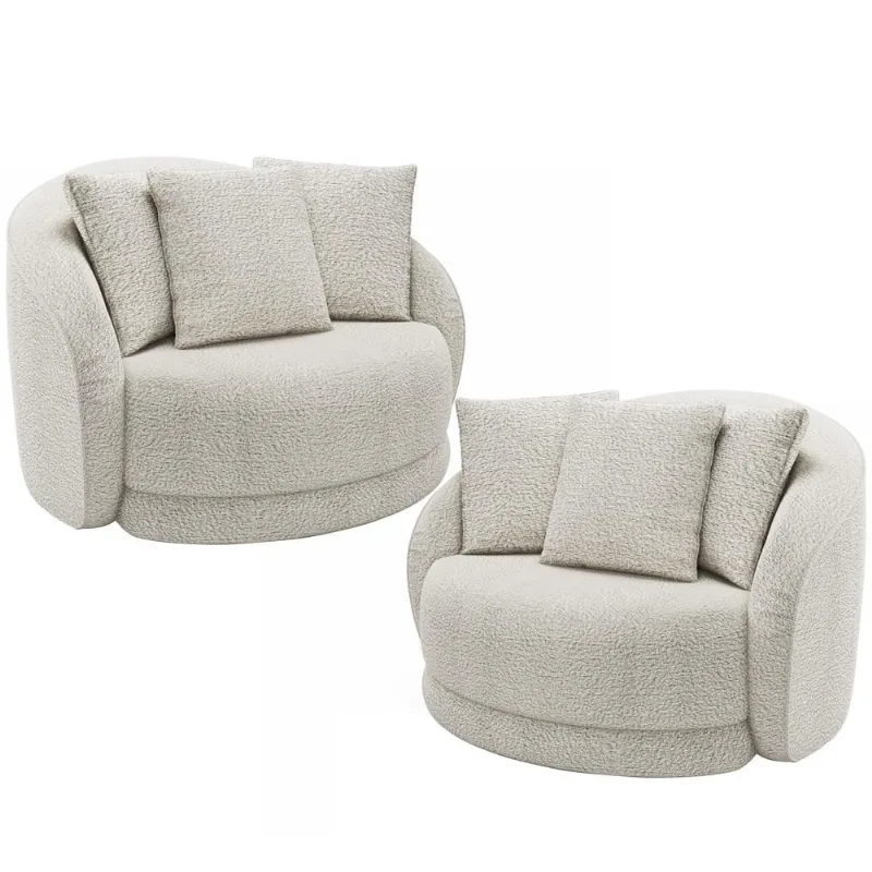 Kit 02 Poltronas Decorativa Para Sala de Estar Base Giratória Witta M03 Bouclê Branco - Lyam Decor - Lyam Decor
