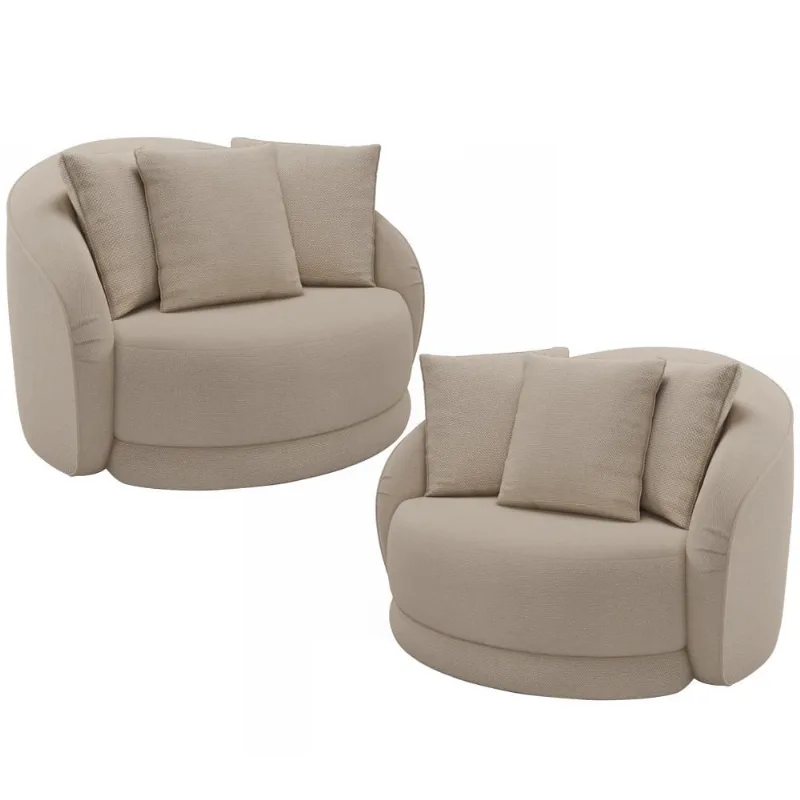 Kit 02 Poltronas Decorativa Para Sala de Estar Base Giratória Witta M03 Linho Cru - Lyam Decor - Lyam Decor