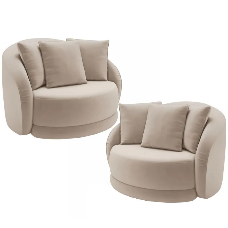 Kit 02 Poltronas Decorativa Para Sala de Estar Base Giratória Witta M03 Veludo Bege - Lyam Decor - Lyam Decor