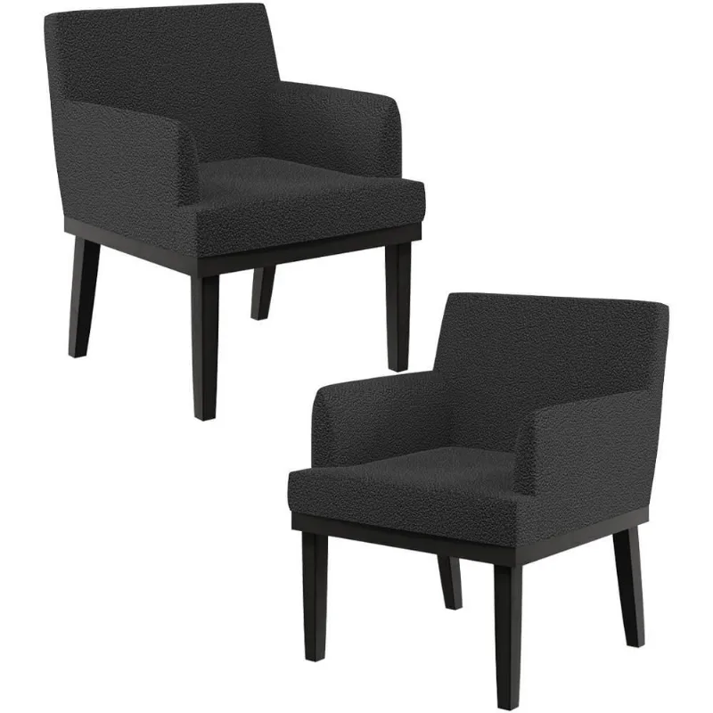 Kit 02 Poltronas Decorativas Sala De Estar Base Preto Beatriz W01 Bouclê Preto