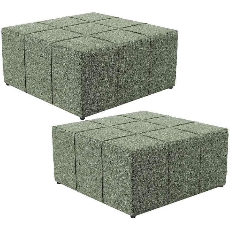 Kit 02 Puffs Decorativo Para Sala De Estar Quadrado Milano 90X90Cm W01 Bouclê Oliva