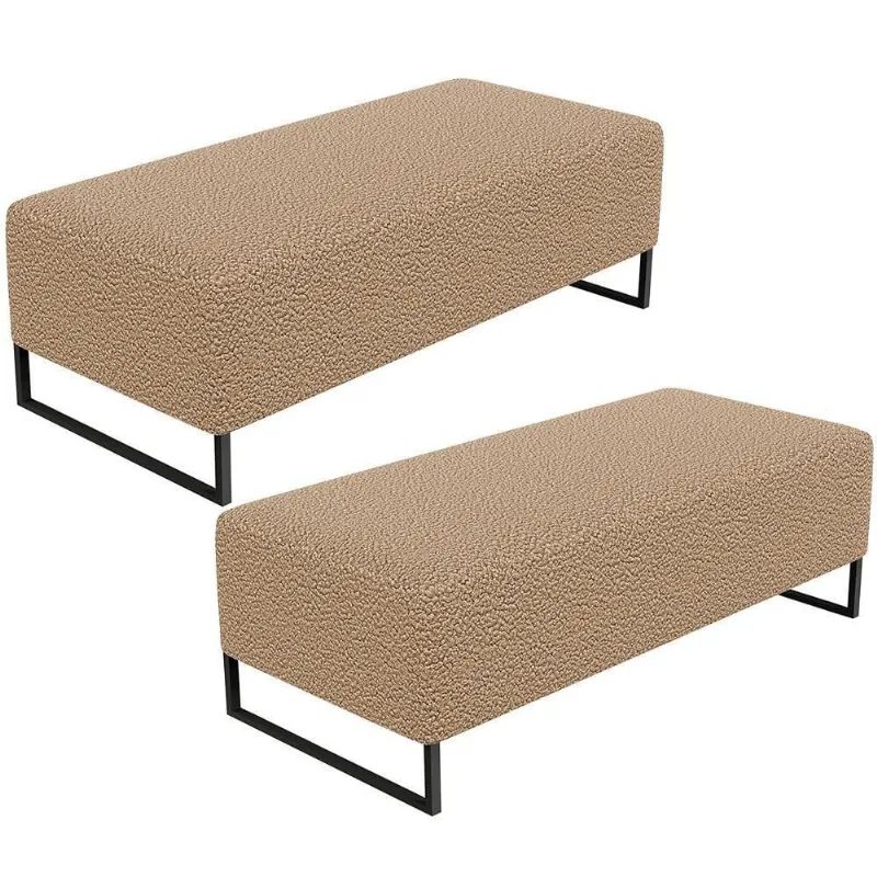 Kit 02 Puffs Decorativo Sala De Estar Bali W01 Base Ferro 120X50 Cm Bouclê Mostarda