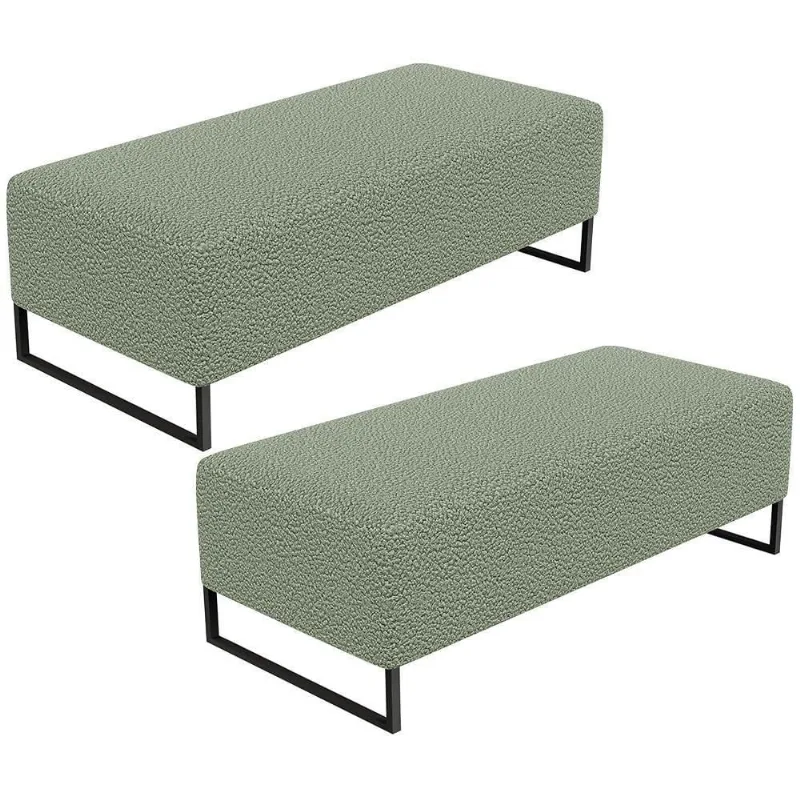 Kit 02 Puffs Decorativo Sala De Estar Bali W01 Base Ferro 120X50 Cm Bouclê Oliva