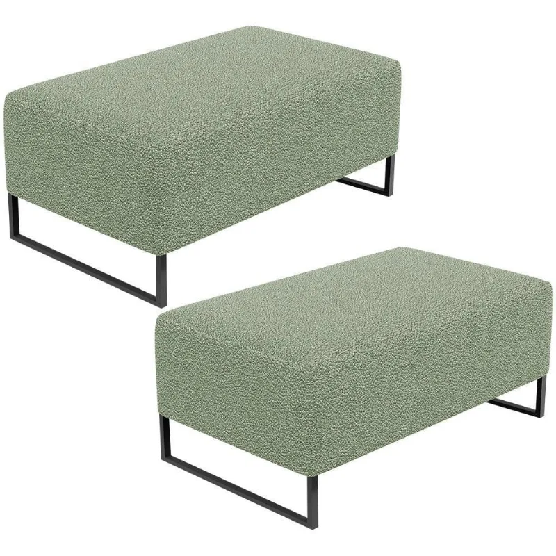 Kit 02 Puffs Decorativo Sala De Estar Cléo 90Cm Base De Ferro Preto W01 Bouclê Oliva