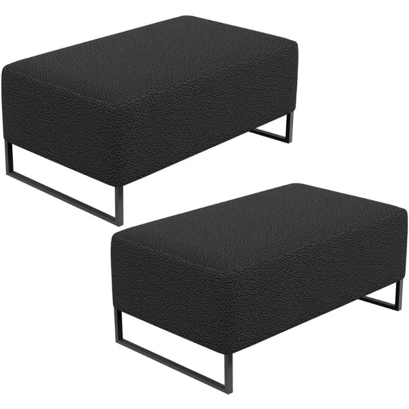 Kit 02 Puffs Decorativo Sala De Estar Cléo 90cm W01 Base Ferro Preto Bouclê Preto