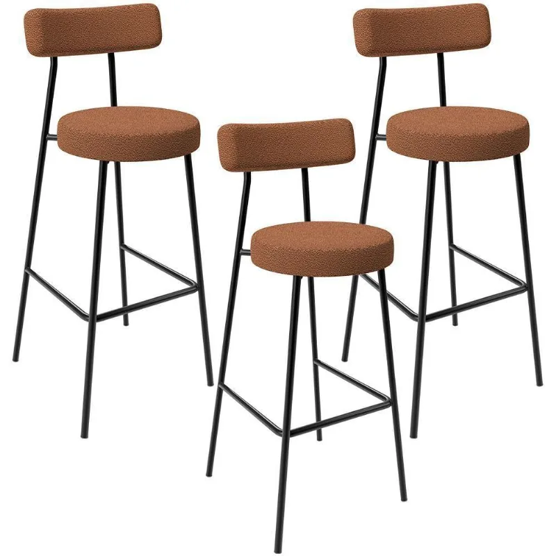 Kit 03 Banquetas Alta Bar Cozinha Sala De Jantar Estrutura Em Aço Milão L02 Bouclê Terracota - Lyam Decor